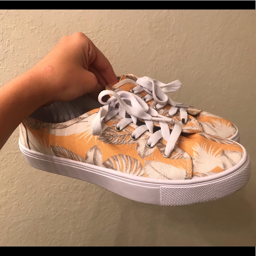 ASOS mustard leaf print sneaker